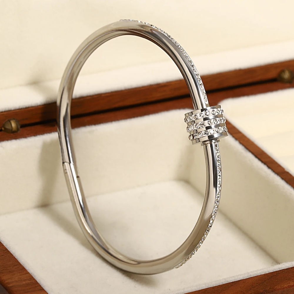 Lorette-Chic(SILVER)Rhinestone Zircon Beads Stainless Steel Gold Plated Bracelet